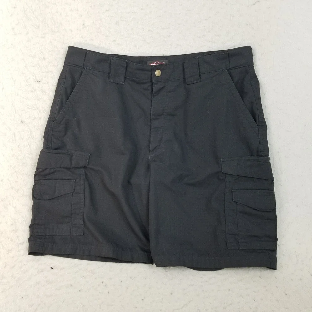 TRU-SPEC Cargo Shorts Men 38 Black Tactical Heavy Duty Canvas Stretch Waistband